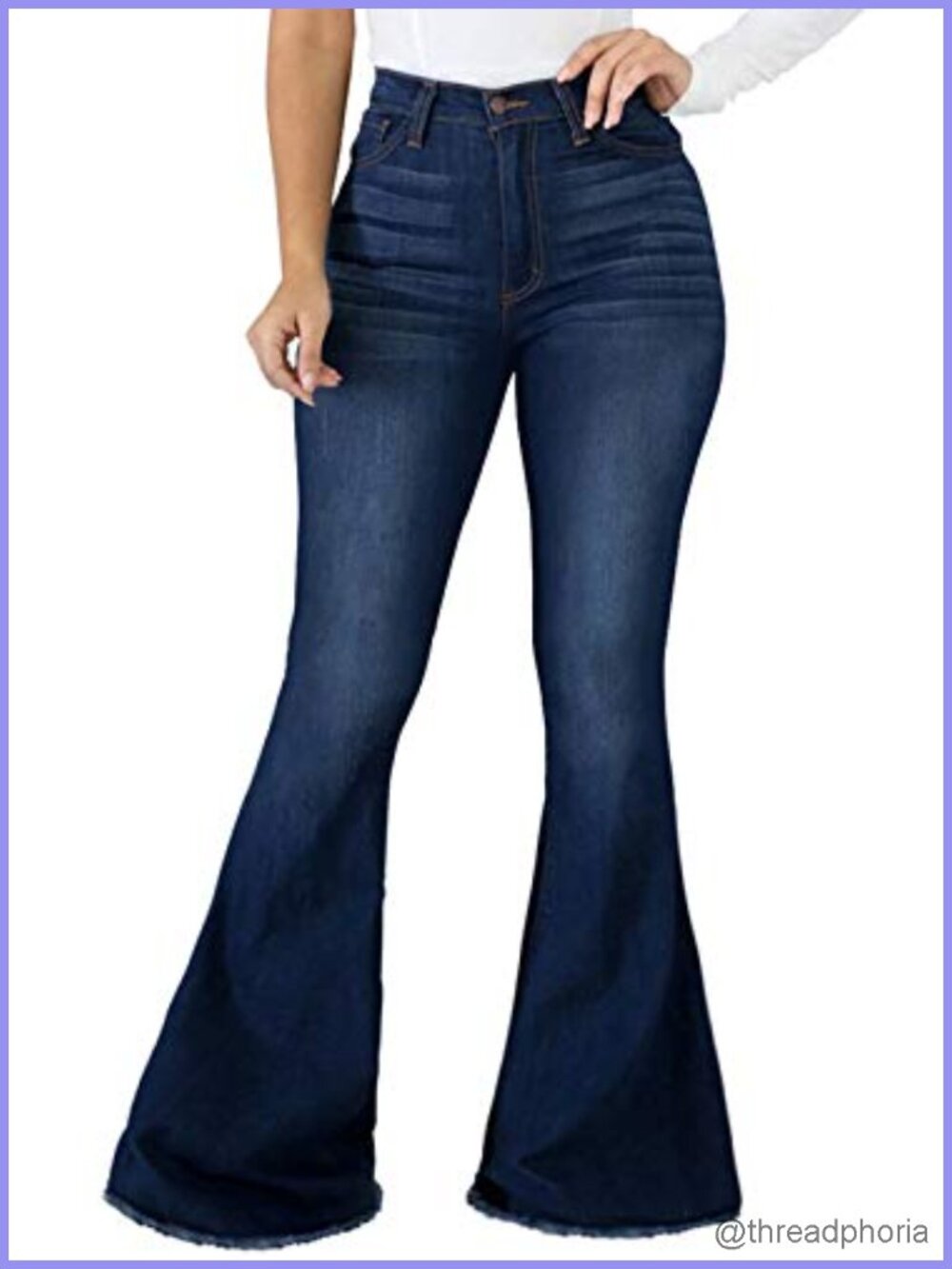 Women's Ripped High Waist Flared Jeans Raw Hem Bell Bottom Denim